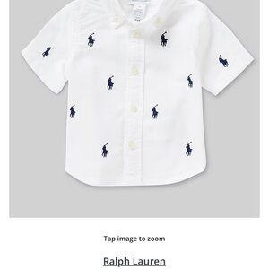 Ralph Lauren White Short-Sleeve Button-Down with Navy Polo Embroidery